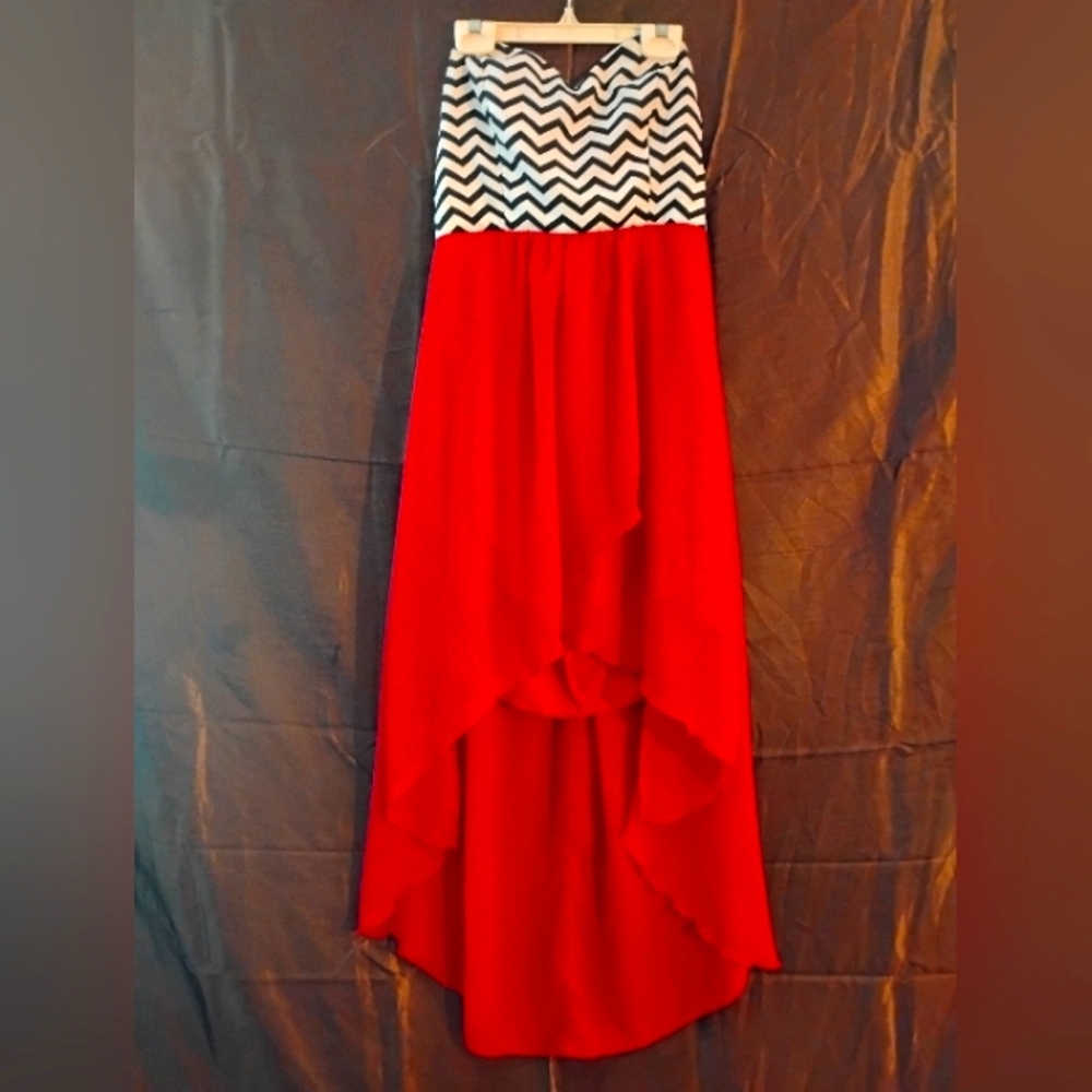 Red and Black High-Low A-Line Maxi Skirt